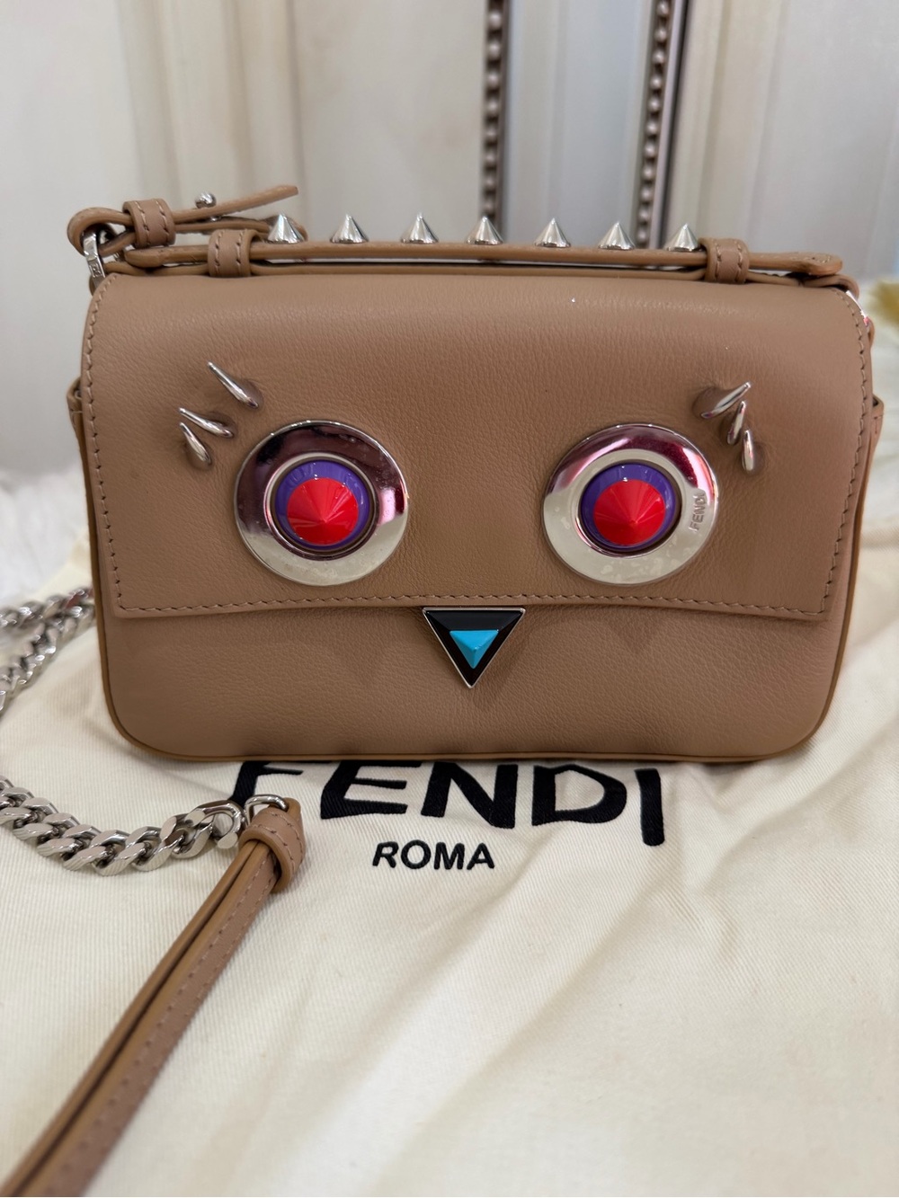 Fendi Double Micro Baguette Monster Bag Bugs Leather Crossbody